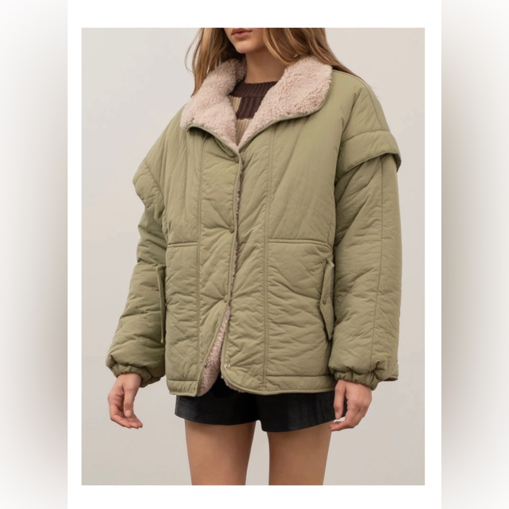 Coutukitsch shearling jacket, size S, khaki